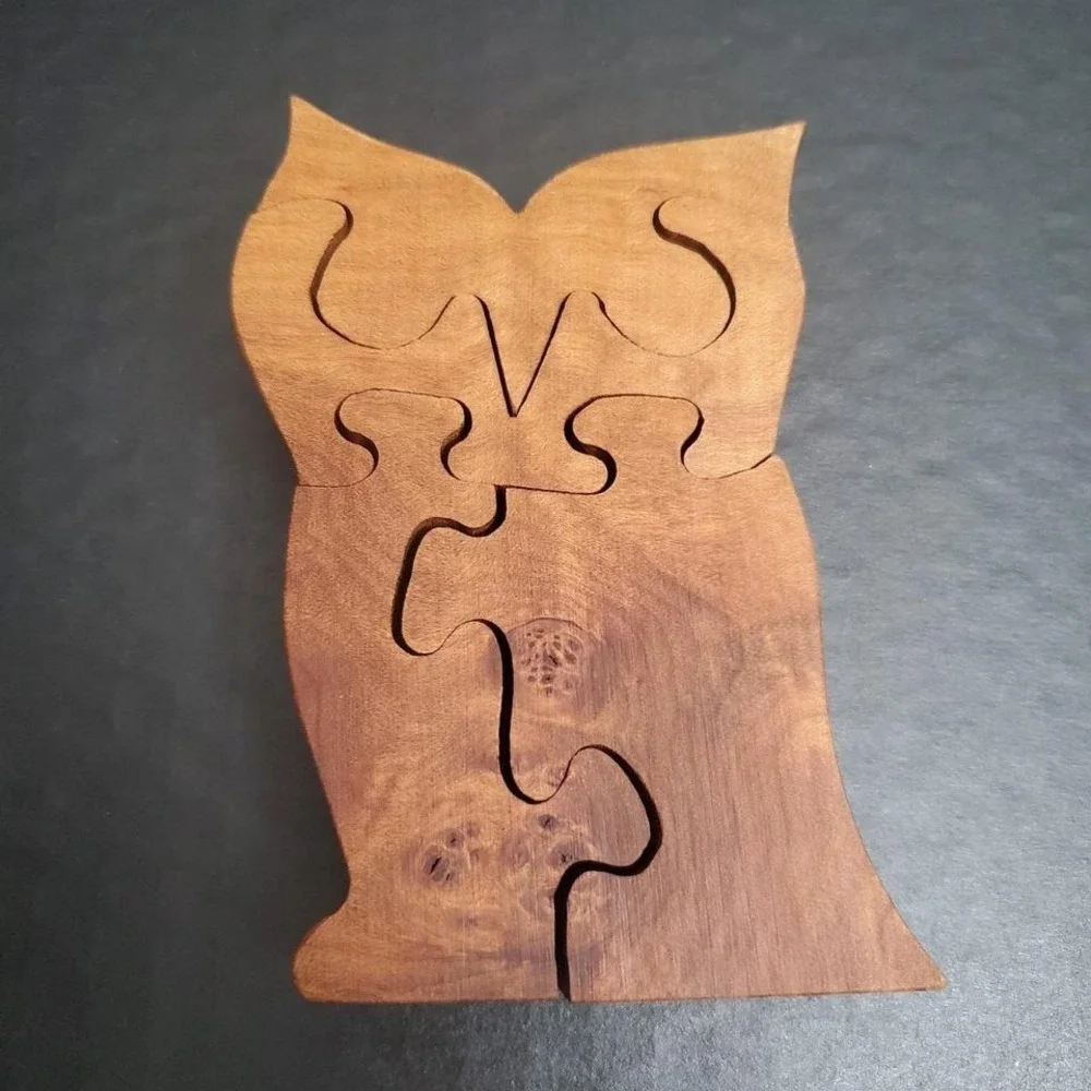 Vintage Wood Owl Puzzle Handcut 4 Piece‎ Jigsaw Desk Mantle Decoration, Stands